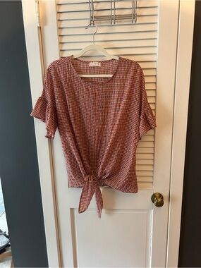 Ces Femme Rust Gingham Tie-Front Blouse